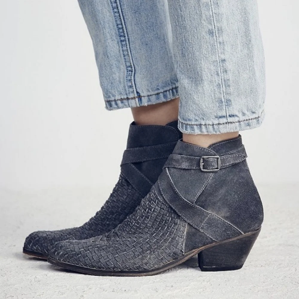 Free People Leather Suede Woven Ankle Boots 10 40